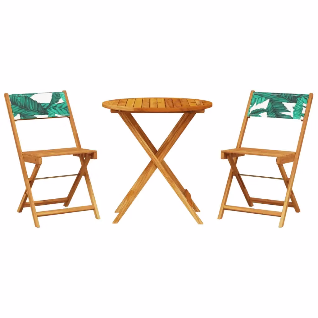 Berkfield Home 3 Piece Bistro Set in Green with Acacia Wood and Floral Pattern Fabric – 2