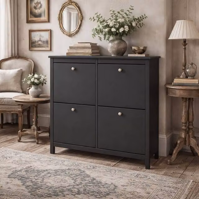 Wyld Haus Gossmere Matt Black 4 Door Shoe Cabinet