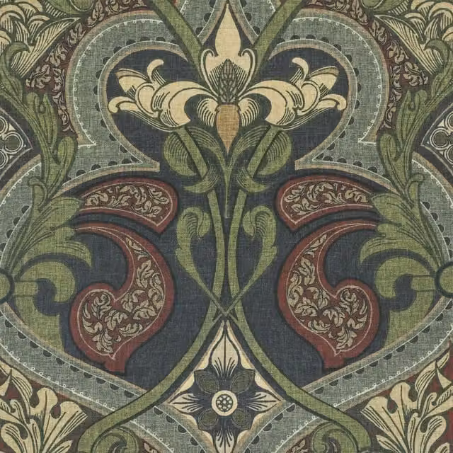 House Llewelyn-Bowen Gwendoline Printed Damask Fabric in Wildnavy