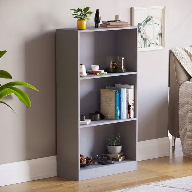 Vida Designs Cambridge Modern Grey Bookcase with 3 Shelves, W: 108 cm, H: 60 cm, D: 24 cm