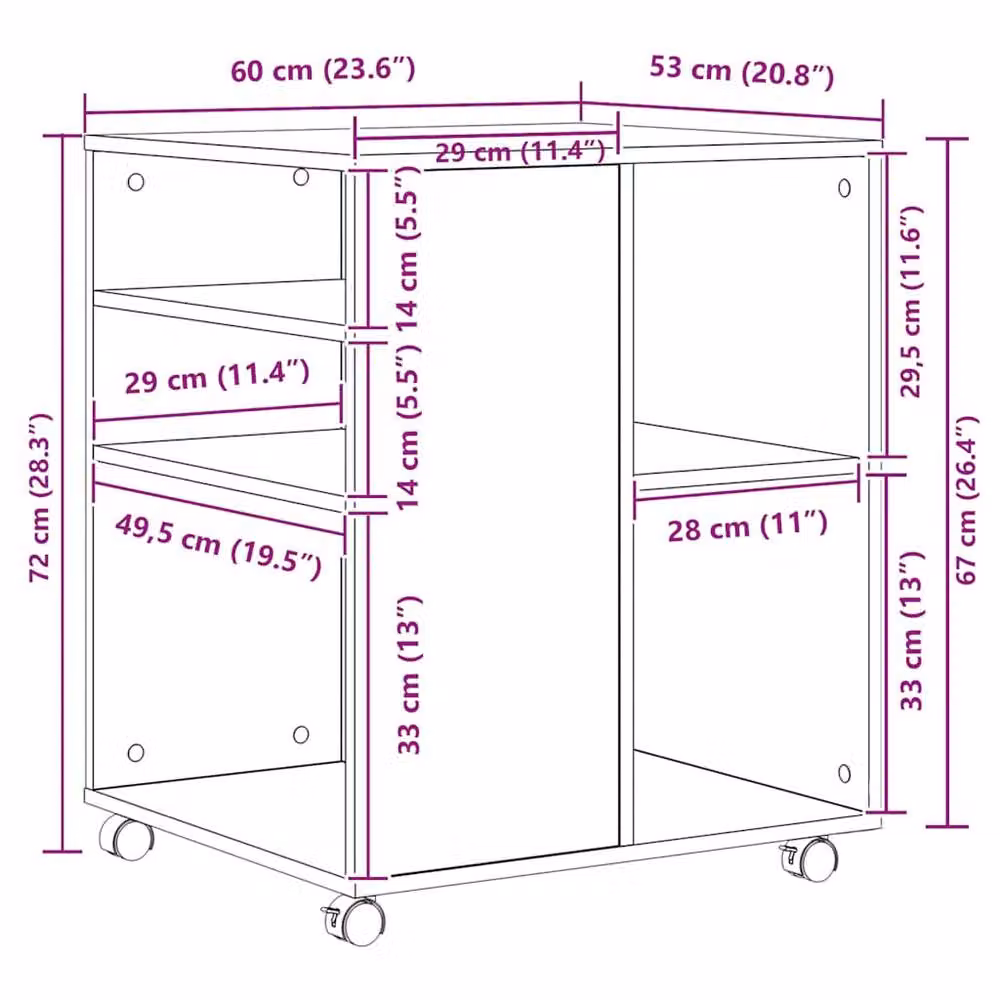 Berkfield Home Rolling Cabinet in Grey Sonoma, W/D/H: 60 x 53 x 72 cm – 5