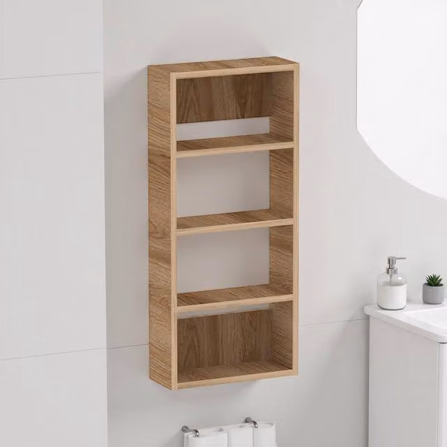 Decortie Rafina Four-Tier Wall-Mounted Shelf Unit in Brown Oak Finish