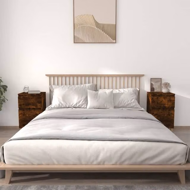 Berkfield Home Set of 2 Smoked Oak Bedside Cabinets in Brown, W/D/H: 40 x 35 x 70 cm