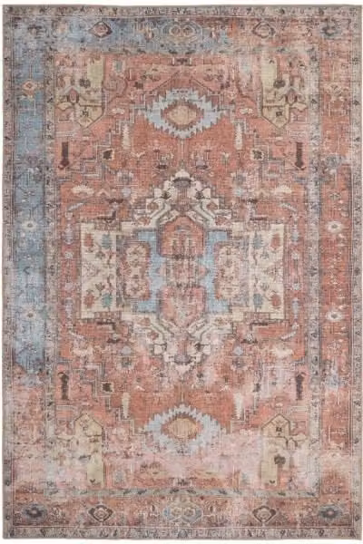 Kukoon Terracotta Distressed Aztec Geometric Non Slip Washable Low Pile Rug, W: 240 cm, D: 330 cm