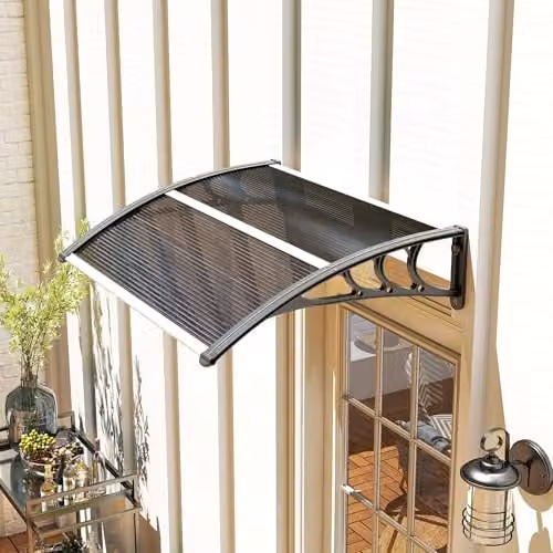 Outsunny Wall-Mounted Front Door Canopy Outdoor Awning Rain Shelter, Black, W: 100 cm, D: 75 cm – 8