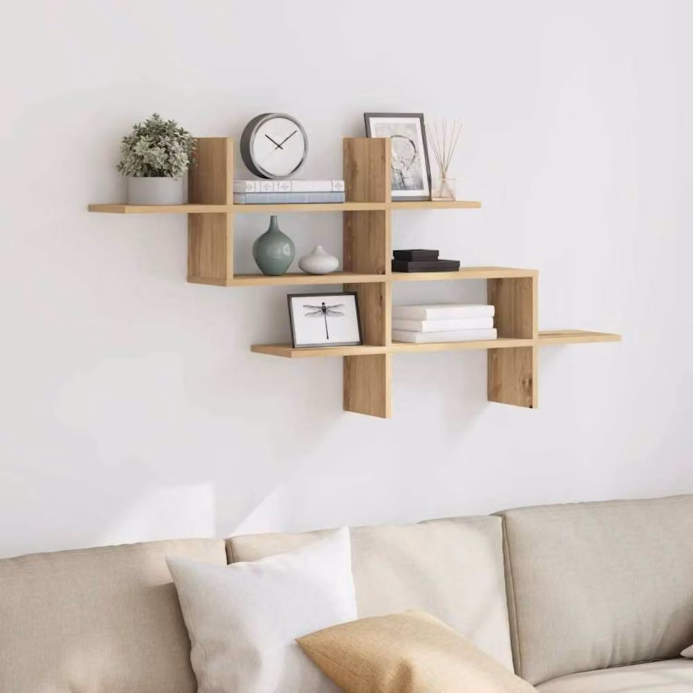 Berkfield Home Artisan Oak Wall Shelf, Brown Engineered Wood, W: 124.5 cm, D: 18 cm, H: 60.5 cm – 2