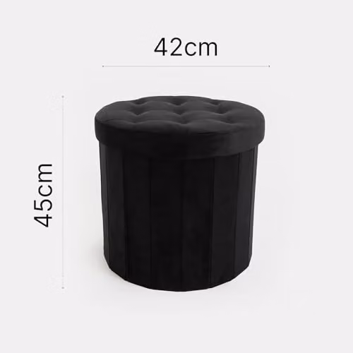 OHS Black Matte Velvet Round Ottoman Storage Box and Footstool – 2