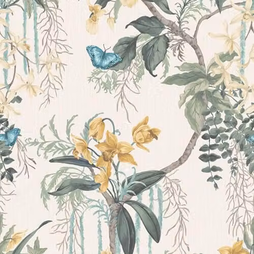 Belgravia Decor Suki Floral Tropical Lush Textured Wallpaper with Butterflies in Green, Yellow and Multicolour – 1