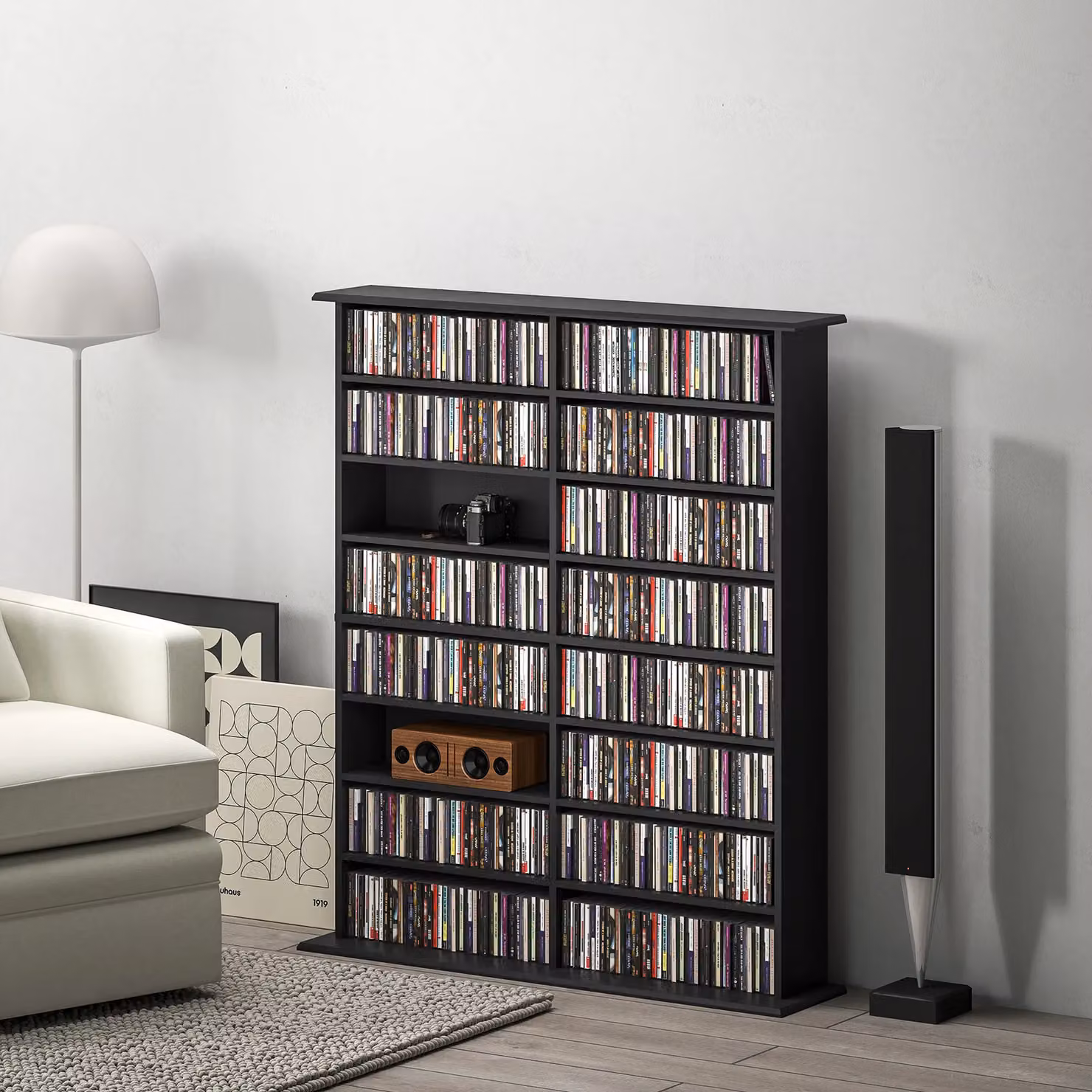 HOMCOM Black Modern CD and DVD Storage Unit with Adjustable Shelves and Media Compartments – 2