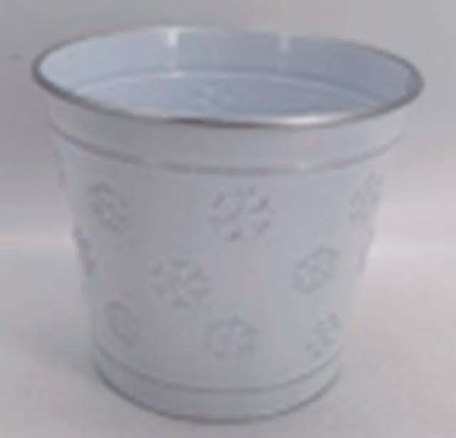 KDMD White Frosted Snowflakes Metal Zinc Pot for Tabletop Floral Displays
