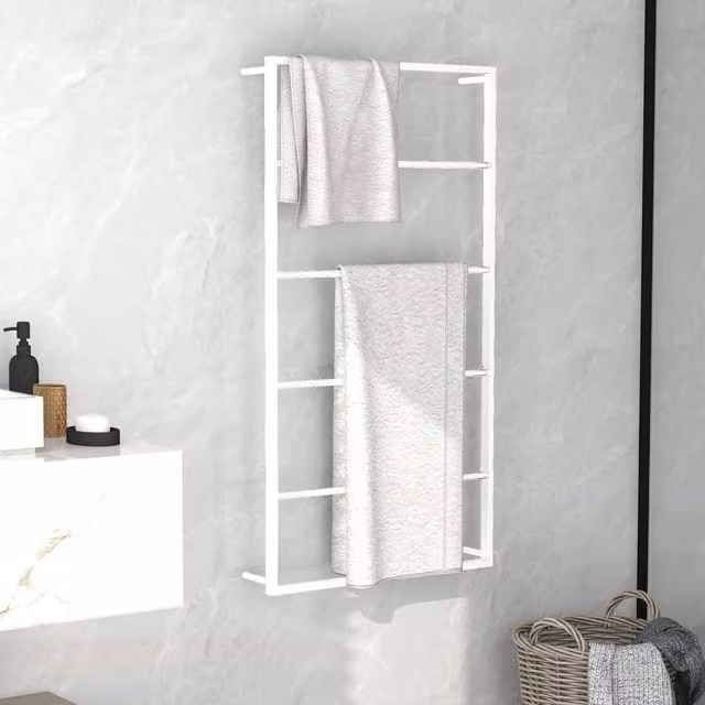 Berkfield Home White Metal Towel Rack, W/D/H: 60 x 10 x 116 cm