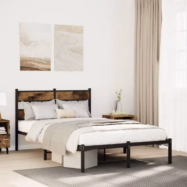 Berkfield Home Metal Bed Frame in Smoked Oak Brown, W/D/H: 120 x 200 cm – 1