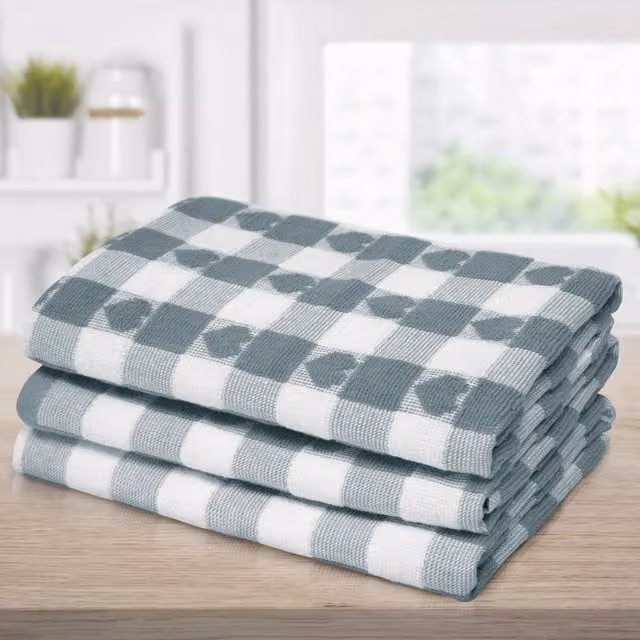 Kitchen Trends Pack of 3 Grey Jacquard Cotton Tea Towels