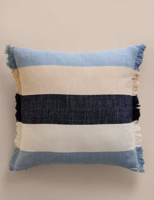 M&S Blue Multicolour Striped Square Outdoor Cotton Cushion