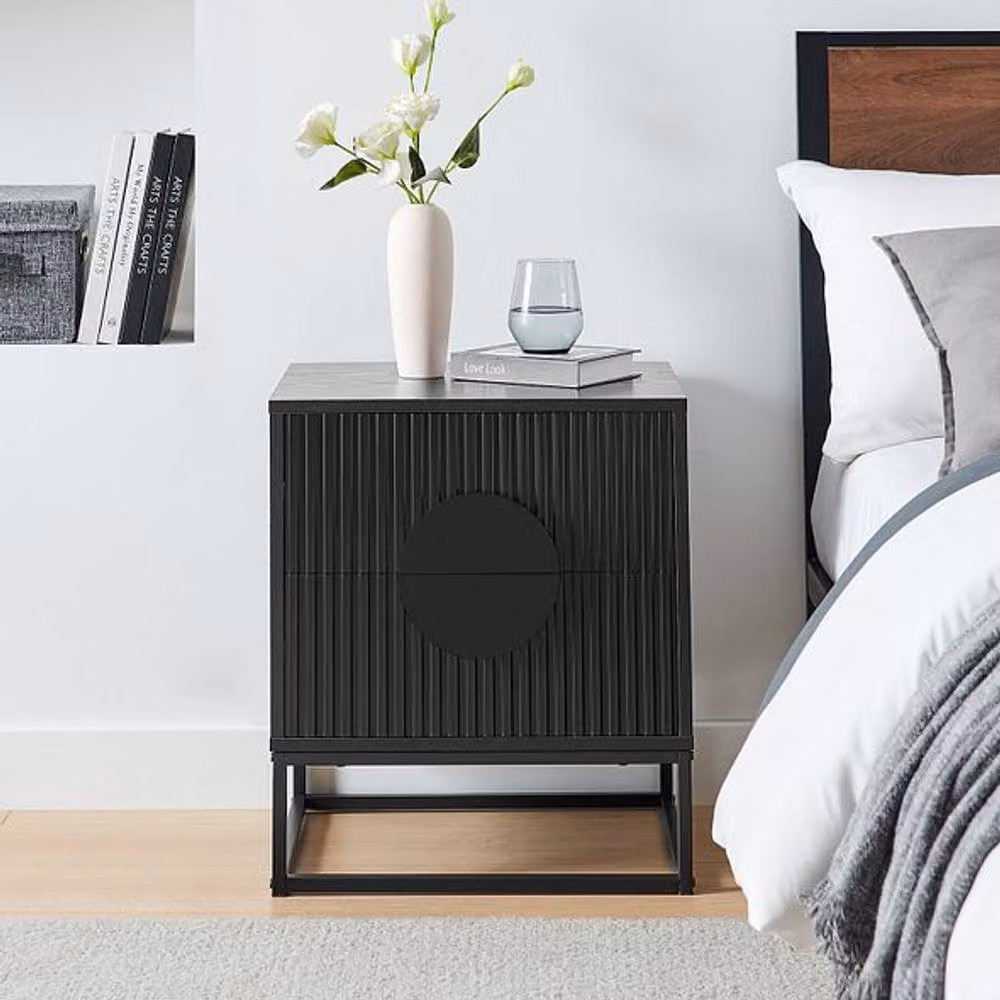 Moderna MMT Fluted 2-Door Storage Cabinet in Black with Adjustable Shelf and Steel Legs – 2