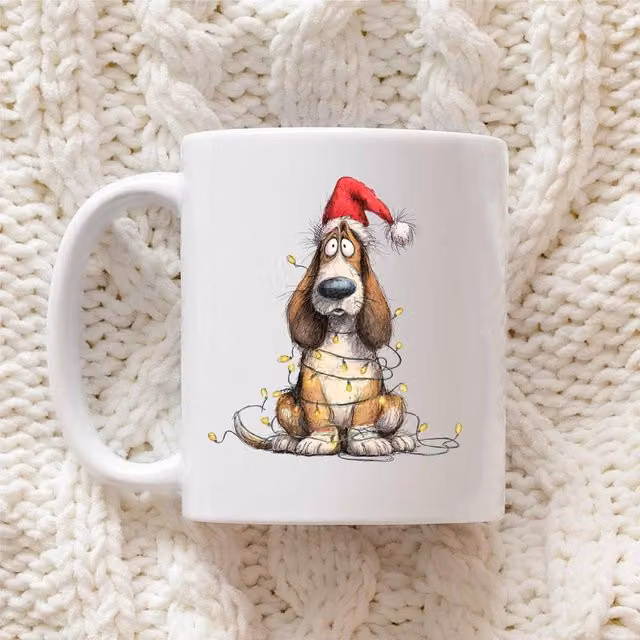 60 Second Makeover Basset Hound Christmas Lights Ceramic Mug in White