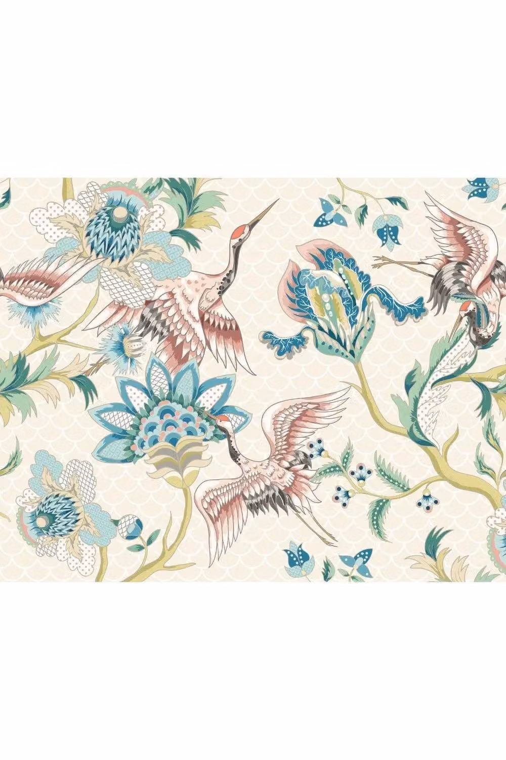 Origin Murals Cranes in Flight Wall Mural in Cream, White and Beige, W: 300 cm, H: 240 cm – 2
