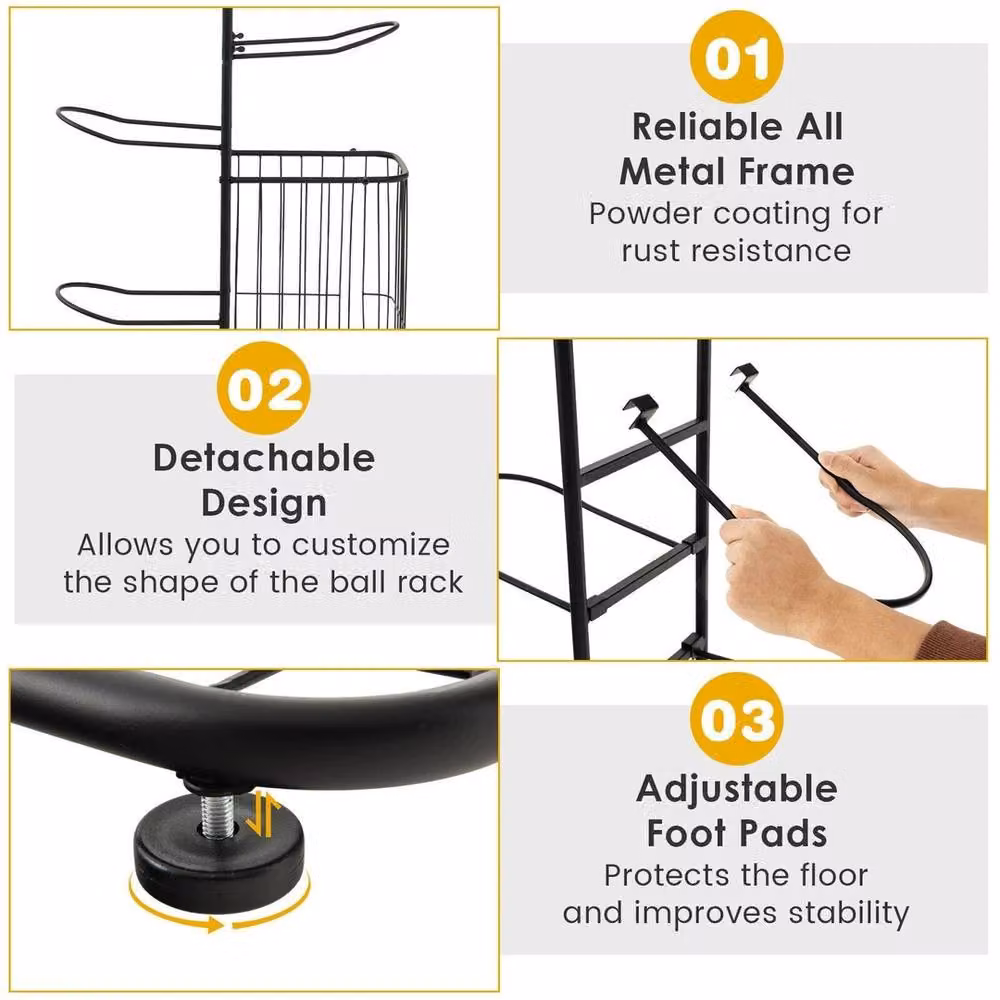 NESTLUNE 7-Tier Freestanding Metal Basketball Storage Rack in Black, W: 100 cm, D: 50 cm, H: 50 cm – 2