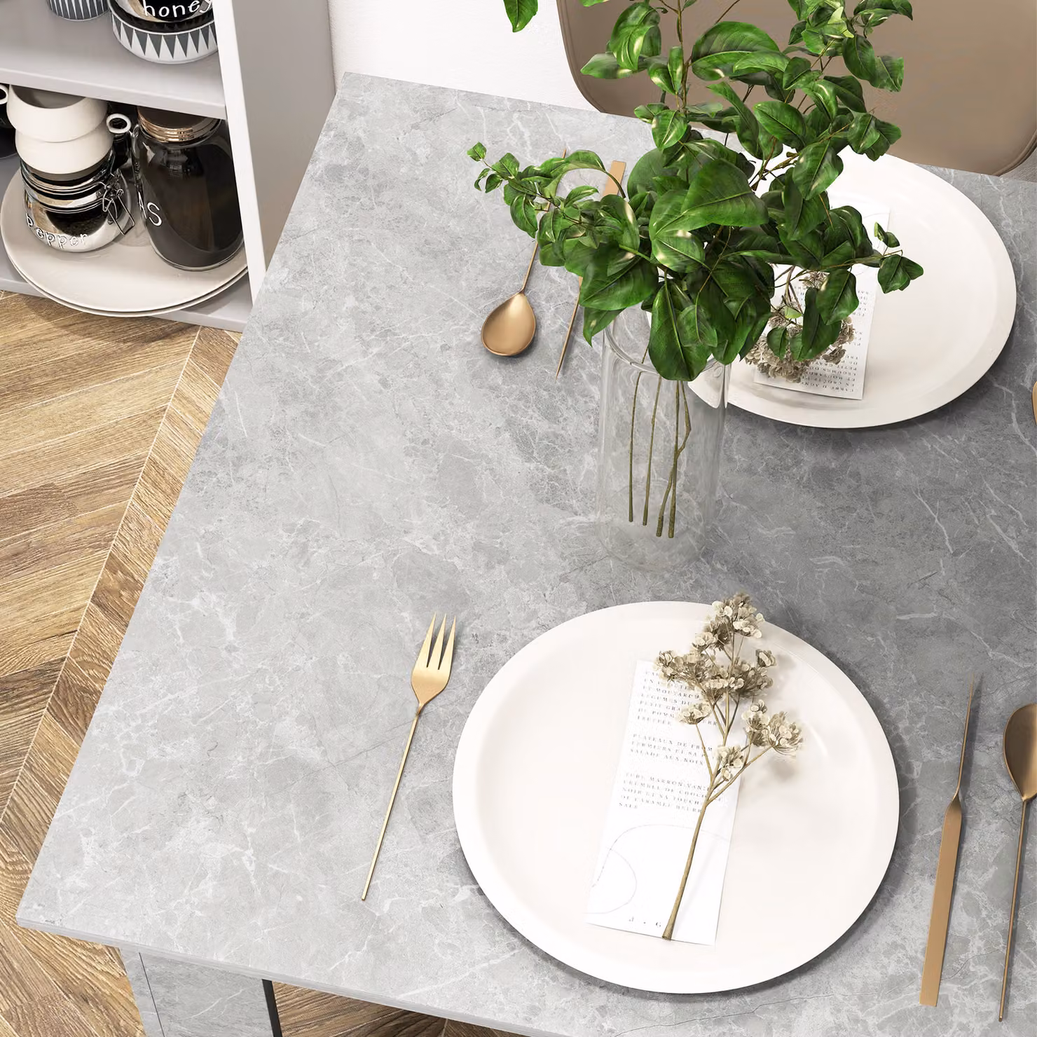 HOMCOM Modern Square Dining Table in Cement Grey with Faux Cement Effect – 8