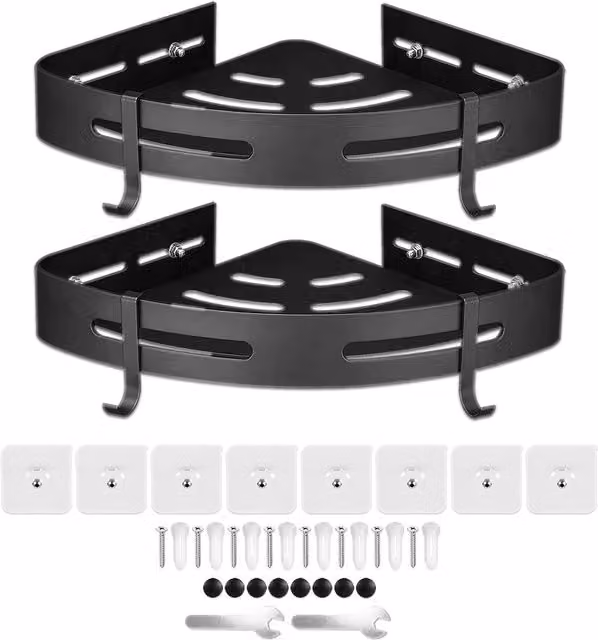 SPARES2GO Black Matt Metal Wall Mounted Corner Shelf Storage Rack