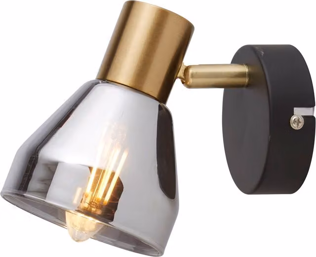 Vanclose Modern Black and Gold Brass Wall Spotlight with Glass Cone Shade