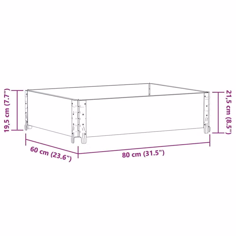 Berkfield Home Black Solid Wood Pine Garden Planter Tub W: 80 cm, D: 60 cm, H: 19.5 cm – 5