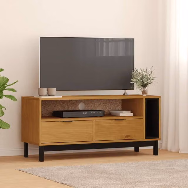 Berkfield Home FLAM TV Cabinet in Brown Solid Pine Wood, W/D/H: 110 x 40 x 50 cm