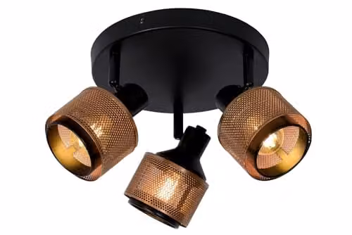 Lucide Rafa Dimmable and Adjustable Metal Ceiling Spotlight in Black, Diameter: 35 cm, 3 x E14