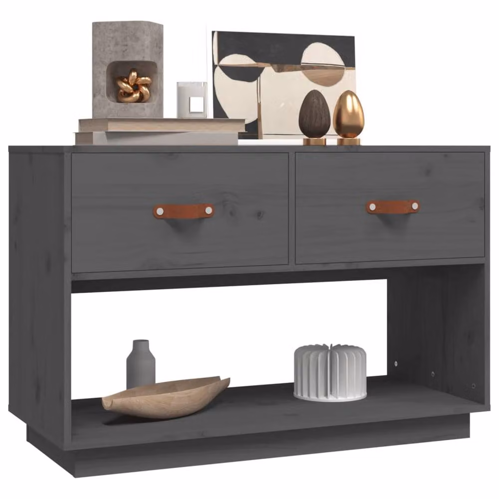 Berkfield Home Grey Rustic Solid Wood Pine TV Cabinet W/D/H: 90 x 40 x 60 cm – 4