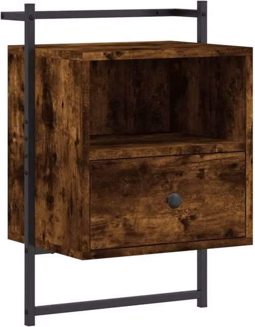 Berkfield Home Wall-mounted Bedside Cabinet in Smoked Oak Brown, W/D/H: 40 x 30 x 61 cm – 1