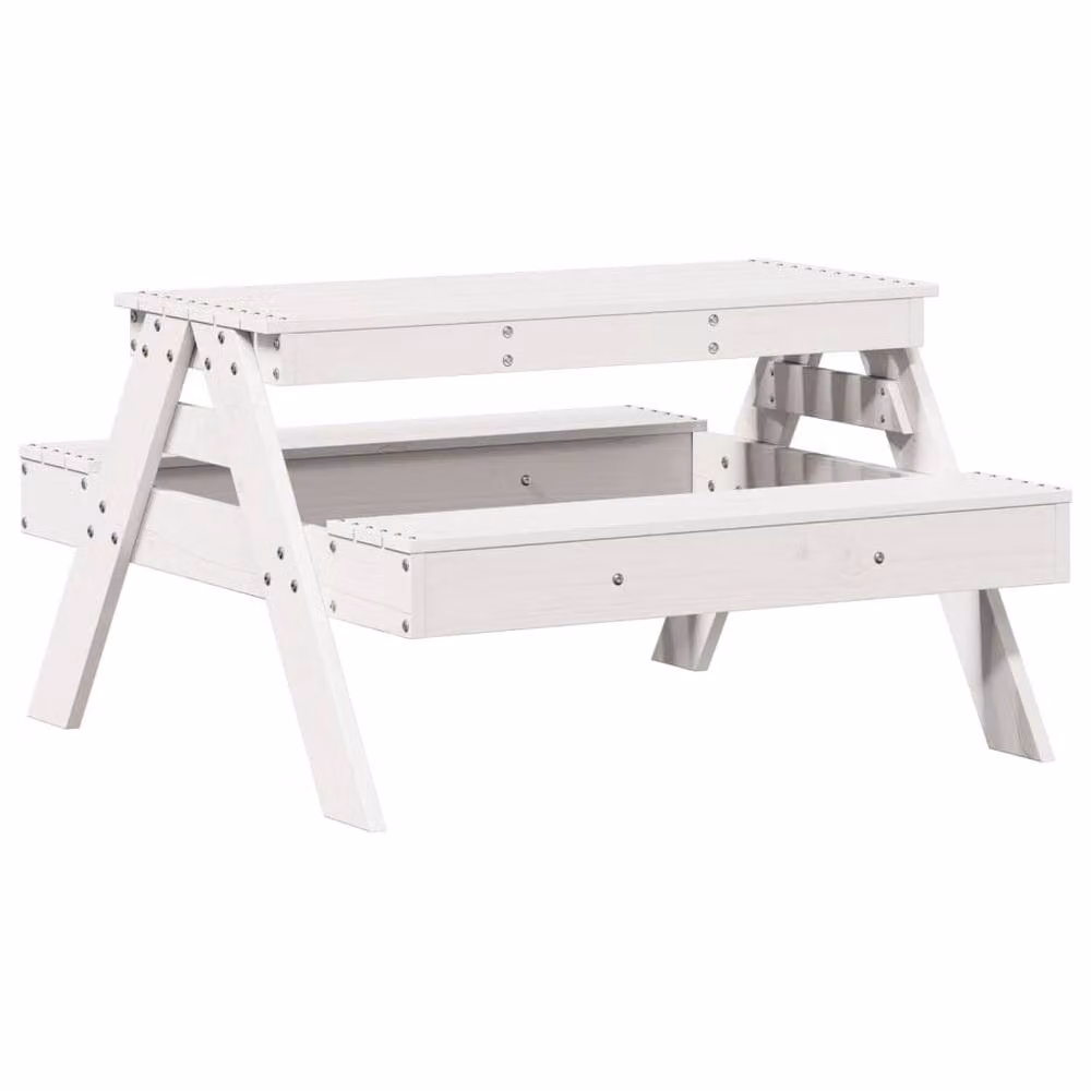 Berkfield Home White Solid Pine Picnic Table for Kids W/D/H: 88 x 97 x 52 cm – 3