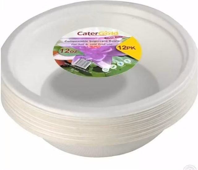 UMKY Pack of 12 Recyclable White Sugarcane Bowls, 12oz