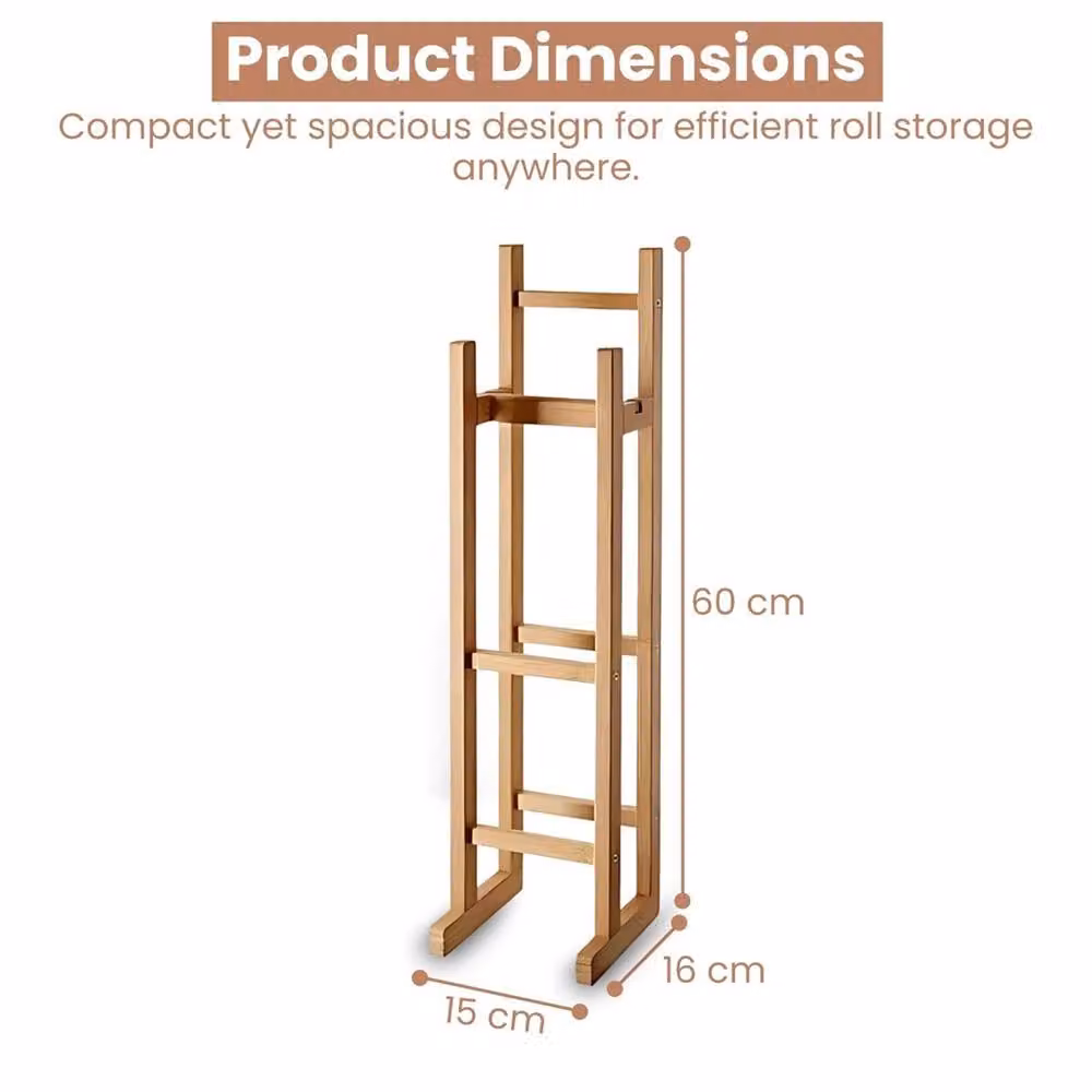 Nordara Bamboo Free Standing Toilet Roll Holder with Tissue Storage in Natural Brown – 2