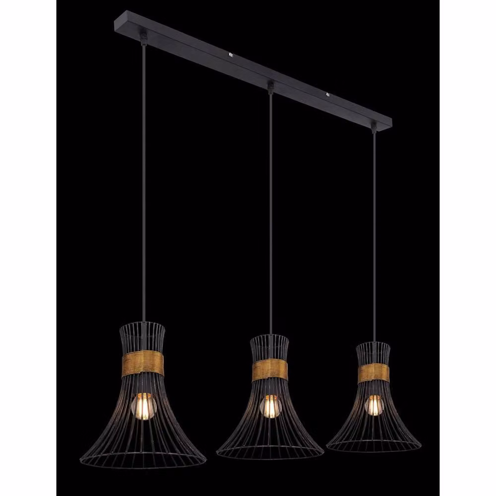 Netlighting Purra Bar Pendant Ceiling Light in Black and Gold Metal with 3x E27 Bulbs – 2