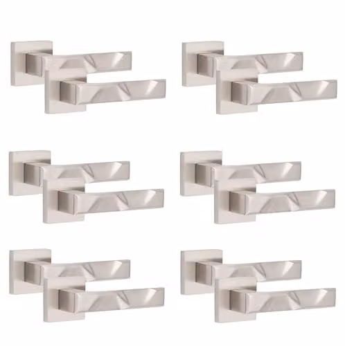 Golden Grace Nova Square Rose Door Handles in Brushed Silver, 6 Pairs