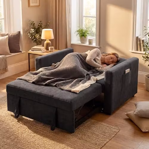 HOMCOM 2 Seater Click-Clack Sofa Bed with Scatter Cushions, Black, W/D/H: 120 x 84 x 86 cm – 6