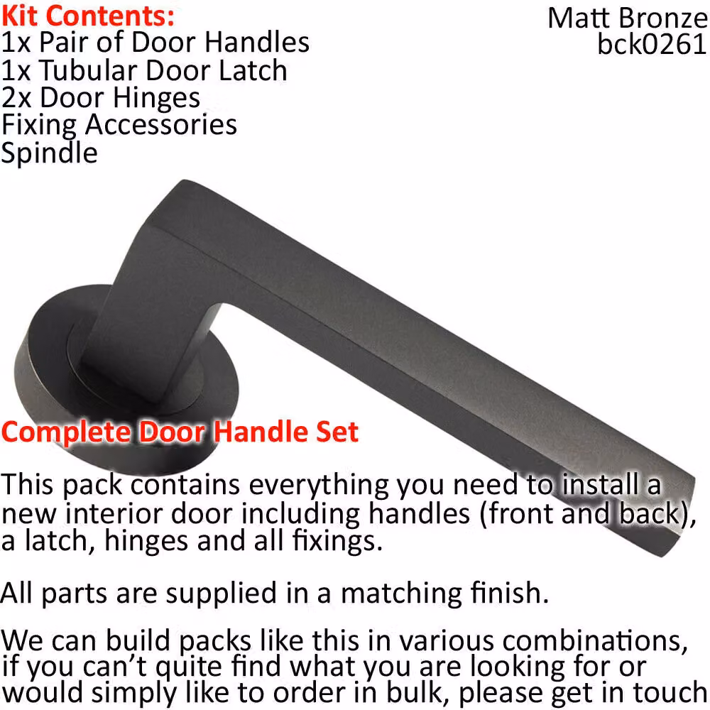 Loops Matt Bronze Flat Square Lever Door Handle and Latch Pack with Round Rose – 2