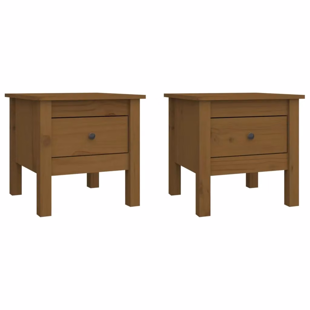 Berkfield Home Set of 2 Rustic Solid Wood Pine Side Tables, Honey Brown, W/D/H: 40 x 40 x 39 cm – 2