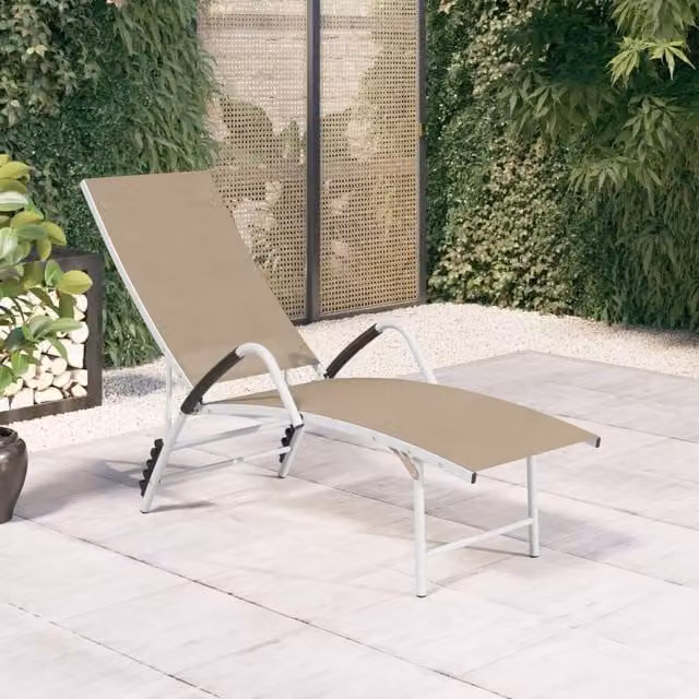 Berkfield Home Sun Lounger in Beige with Textilene Fabric and Powder Coated Aluminium Frame – 1