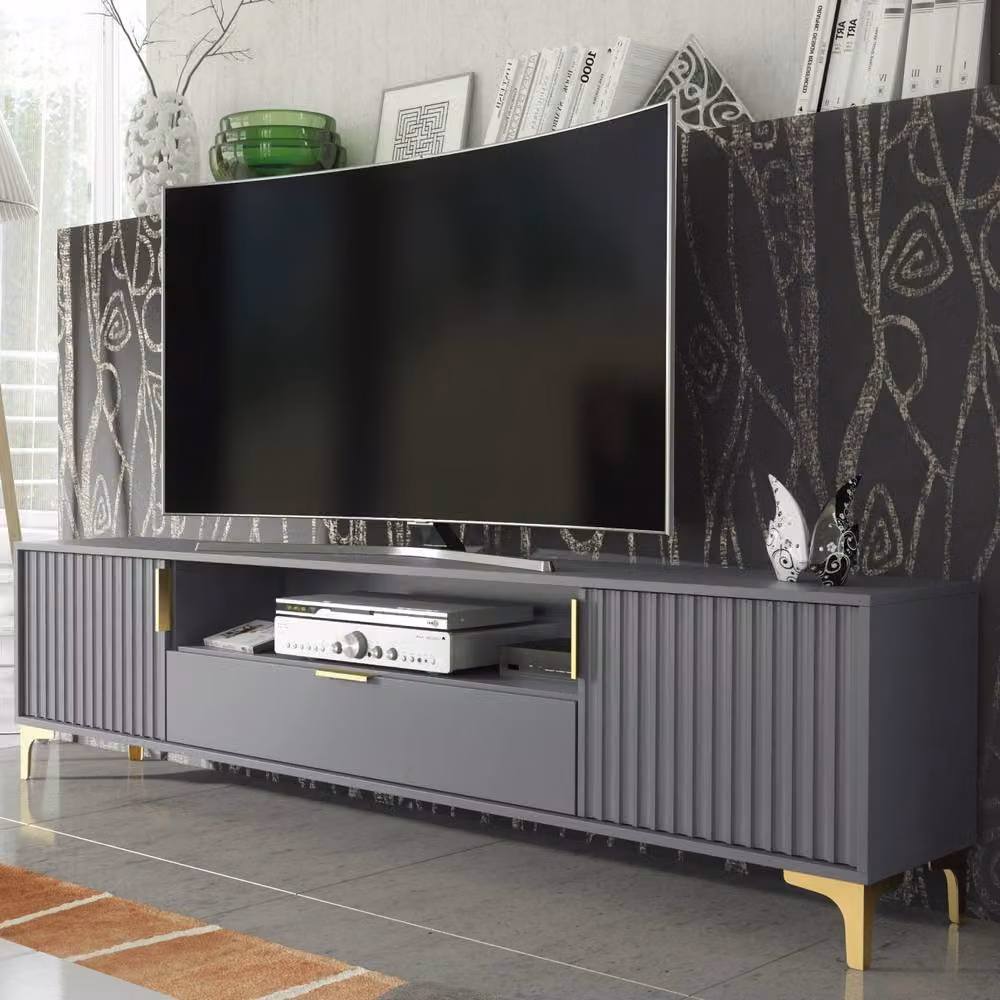 Creative Furniture Tide Crest TV Unit, Grey and Gold, W: 200 cm, D: 50 cm, H: 35 cm – 5