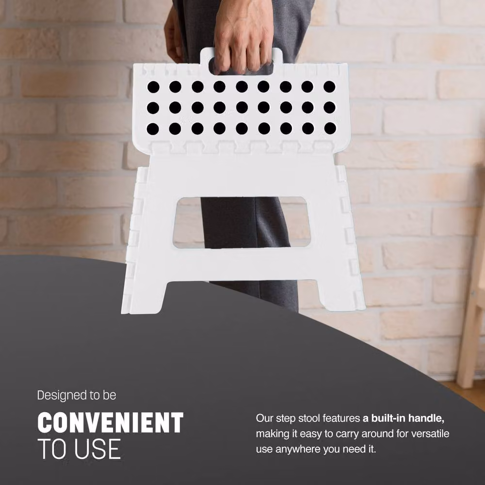 Keplin Heavy Duty Folding Step Stool, Non-Slip Plastic Footstool in White – 4