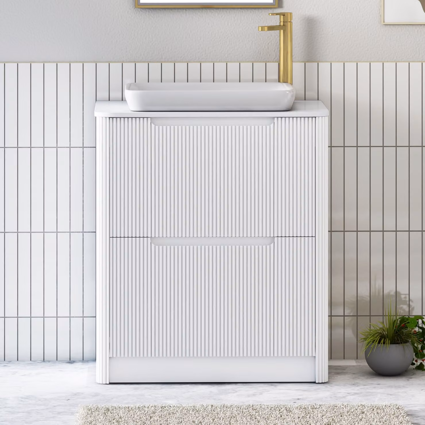 Royal Bathrooms Avenza 600mm Matt White Floor Standing 2 Drawer Vanity Unit with Qubix Basin