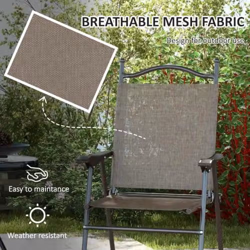 Outsunny Set of 2 Folding Garden Chairs with Armrests in Brown – 4