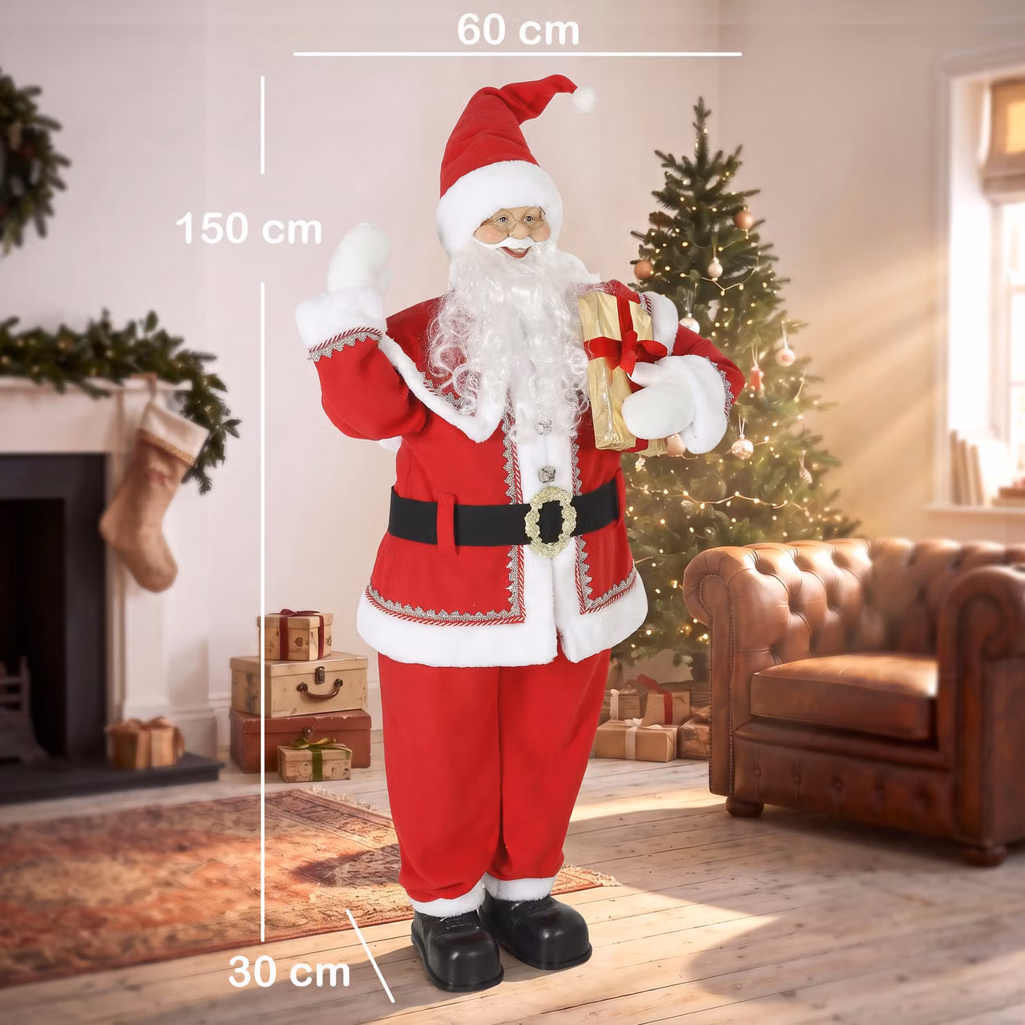 HOMCOM 5ft Life Size Animated Singing Santa Claus in Red with Rotating Head, Waving Hand and Posable Arms, Height: 152.4 cm – 3