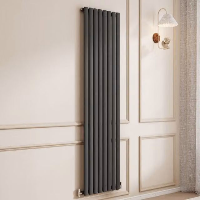 Banyetti Orva Anthracite Vertical Single Oval Column Radiator, Charcoal, H: 180 cm, W: 47.2 cm