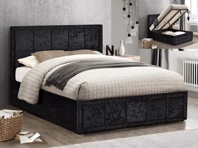 Birlea Hannover Ottoman Bed Frame in Black Crushed Velvet Glitz Fabric, 5ft King Size, W/D/H: 180 x 200 cm