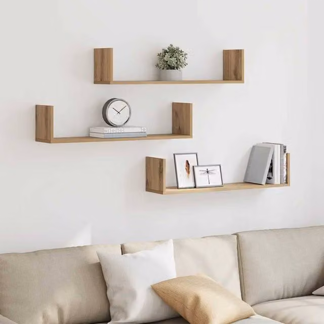Berkfield Home Artisan Oak Wall Shelves, 3 Piece Set in Brown, W/D/H: 80 x 18 x 18 cm