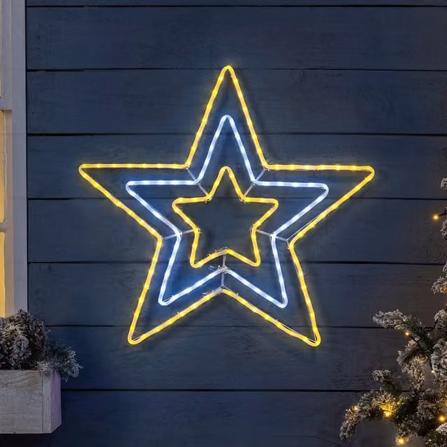 Christow Christmas Star Flashing LED Rope Light for Outdoor Wall Decoration, White, 65 cm