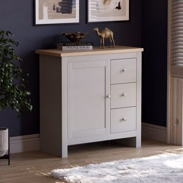 Vida Designs Arlington 3 Drawer 1 Door Sideboard in Grey and Silver Matt Finish