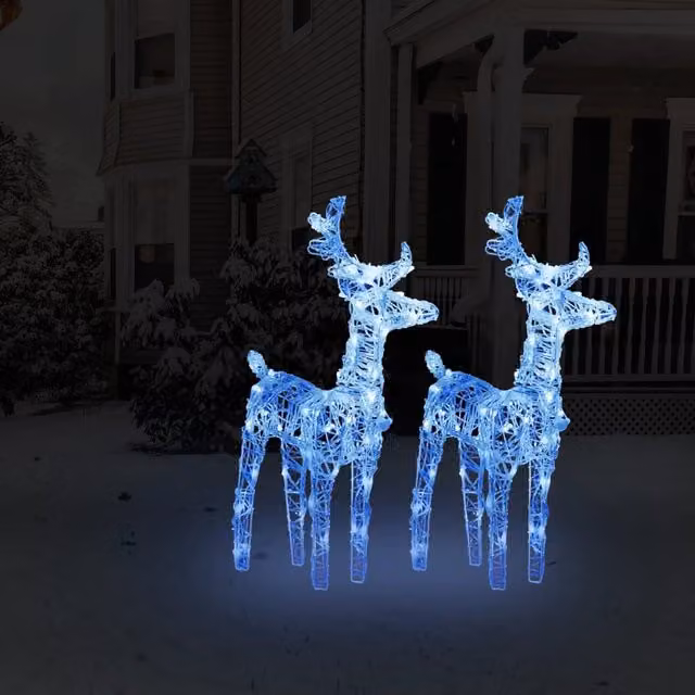 Berkfield Home Christmas Reindeers, 2 Piece Blue Acrylic Set with 80 LEDs